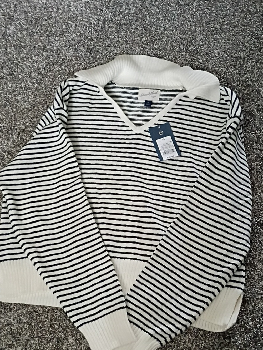 Universal Black and White Striped V-Neck Sweater